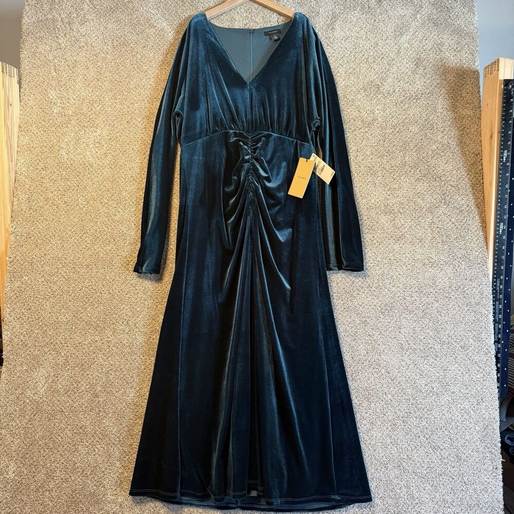 Halogen Womens Classic 1990s Crushed Velvet Ruched Midi Dress Emerald Medium NWT